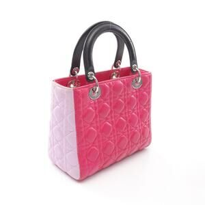 Dior Lady Purple Leather Black Pink Cannage Handbag